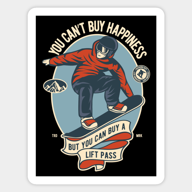 You can't buy happiness, fun retro snowboarder winter sports Sticker by emmjott